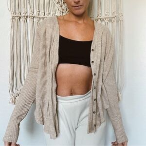 Urban Outfitters Out From Under Beige Cream Waffle Knit Sweater Button Shirt